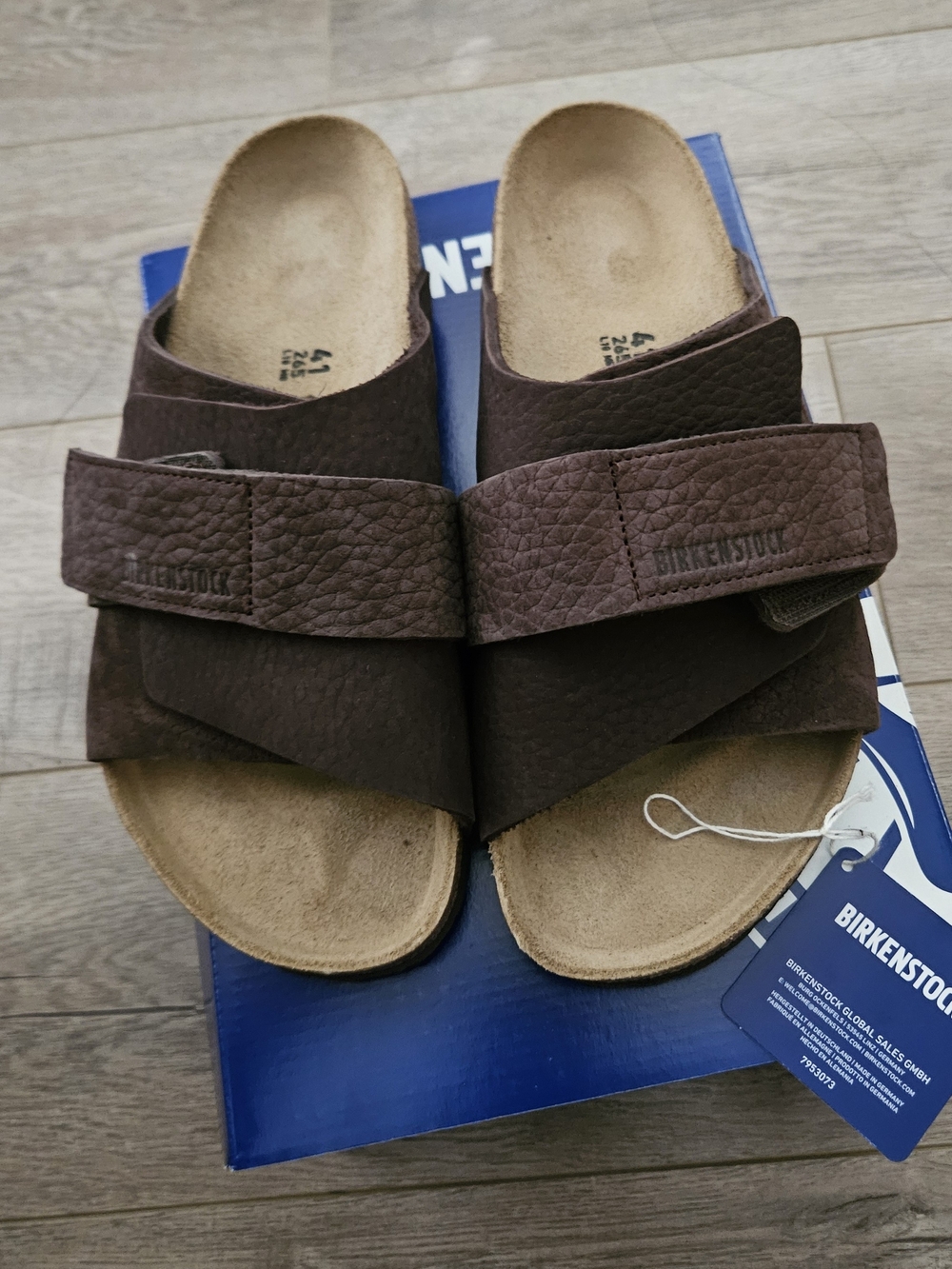 Birkenstock Dark Brown Men's Two-Strap Leather Slides